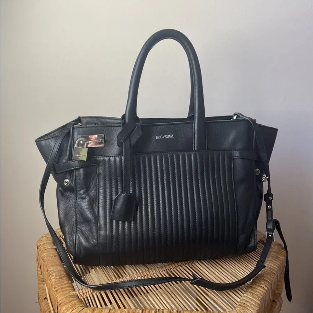 Zadig & Voltaire Candide Black Leather Medium Zip And Lock Bag Made In Italy